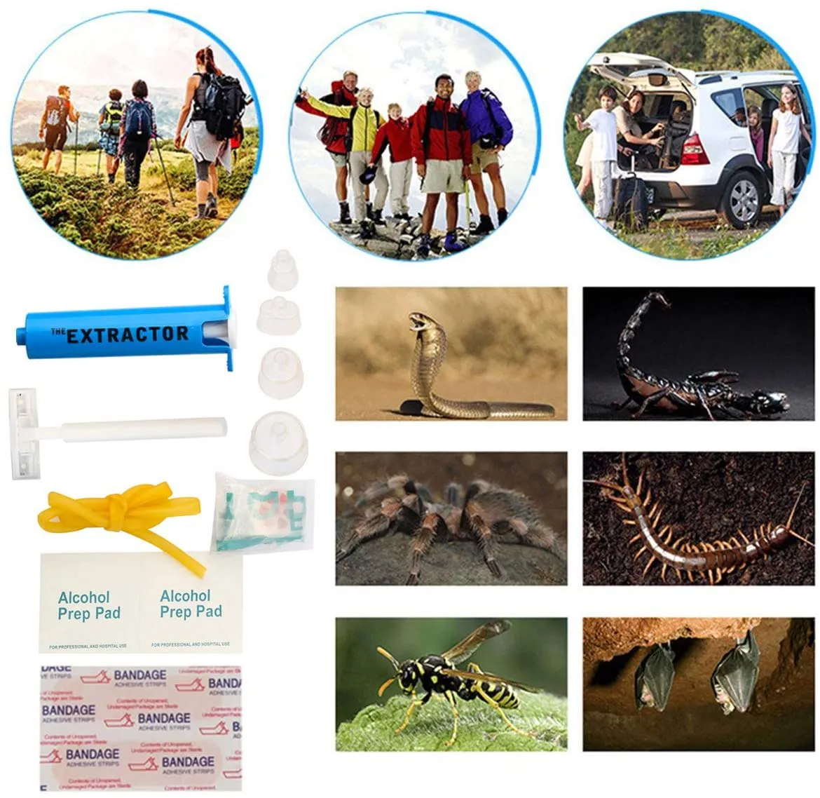 WAEKIYTL Snake Bite Kit, Bee Sting Kit, Emergency First Aid Supplies, Venom Extractor Suction Pump, Bite and Sting First Aid for Hiking, Backpacking and Camping. Includes Bonus CPR Face Shield
